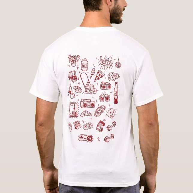 Camisa de Colagem de Desenhos Simples da Vida Diár (Verso)