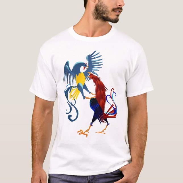 Camisa de combate colorida de dois galos (Frente)