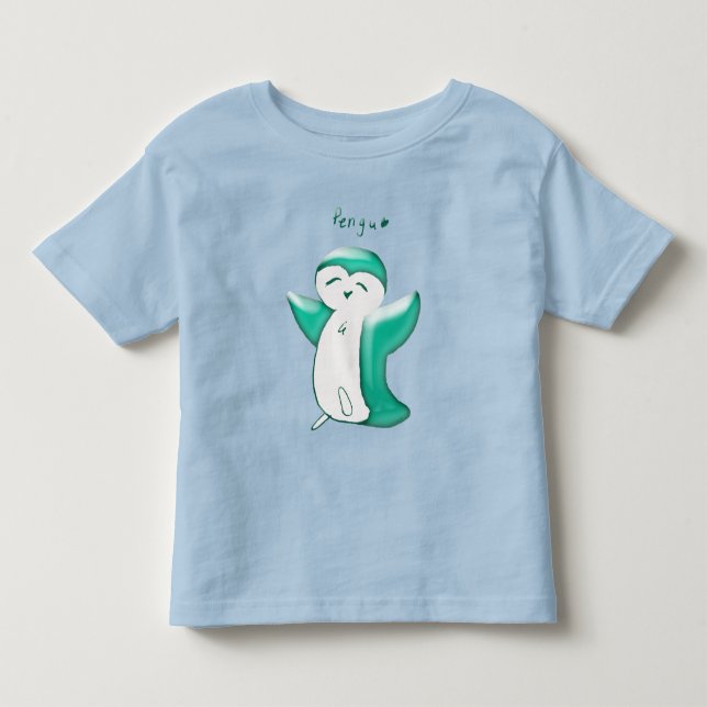 Camisa de criança Pengu Penguino Feliz(Verde) (Frente)
