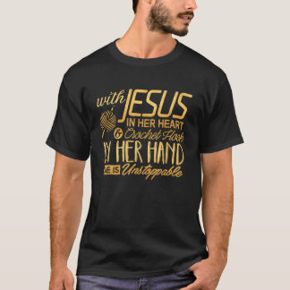 Camisa de crochê com Jesus em seu gancho de crochê