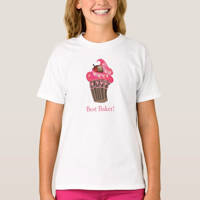 Camisa de Cupcake rosa branca personalizada (Frente)