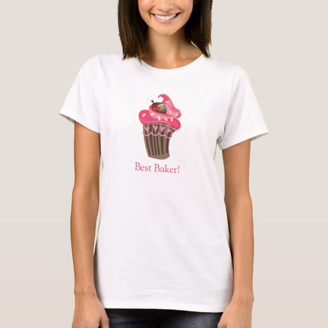 Camisa de Cupcake rosa branca personalizada (Frente)