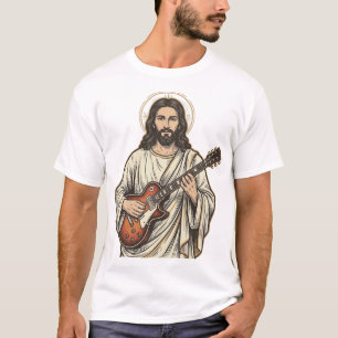 Camisa de desenho de gravura de guitarrista sagrad