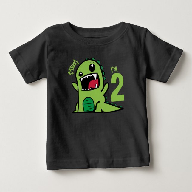 Camisa de Dinossauro de Aniversário de 2 anos, Raw (Frente)