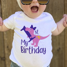 Camisa de Dinossauro para Menina de 1º Aniversário