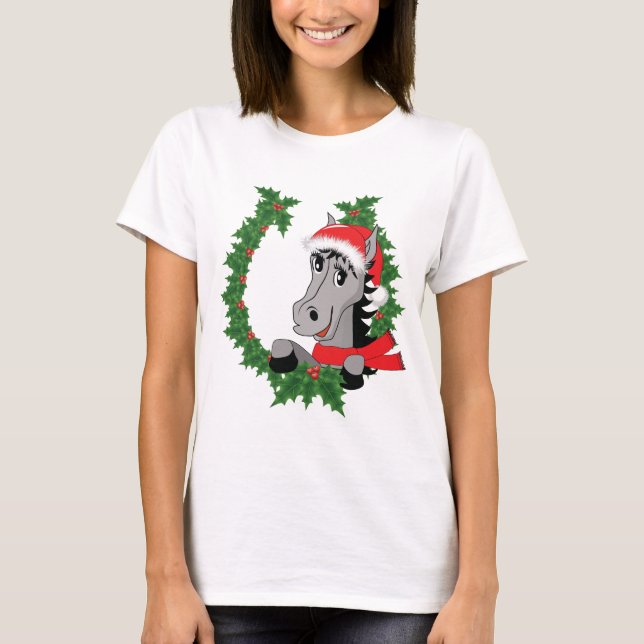 Camisa De Dormência De Cavalo De Natal Bonita Colo (Frente)