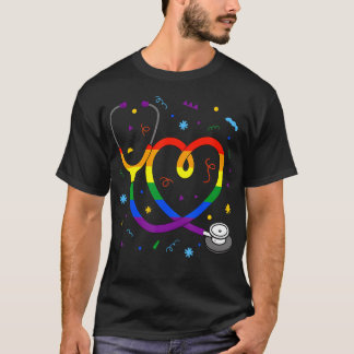 Camisa de Enfermagem Estetoscópio Bandeira Arco-Ír