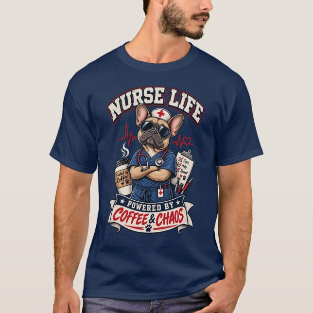 Camisa de Enfermeira com Cachorro e Café Caótico (Frente)