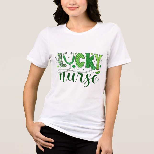 Camisa de Enfermeira Sortuda St Patricks Day | Cam (Frente)