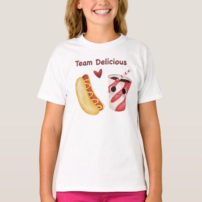 Camisa de Equipe Deliciosa Comida Fofa para Crianç (Frente)