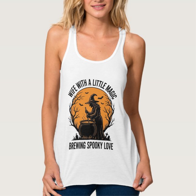 Camisa de Esposa de Halloween Bruxa Vintage Cauldr (Frente)