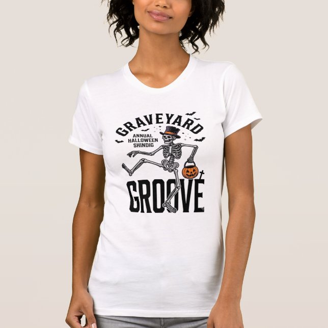 Camisa de Esqueleto Dançante com Arte de Halloween (Frente)