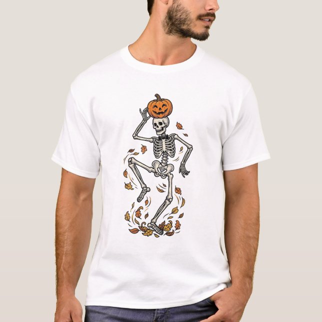 Camisa de Esqueleto de Abóbora Arte de Ossos Dança (Frente)