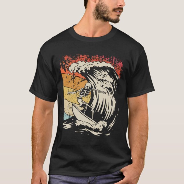 Camisa de Esqueleto de Surf Vintage Halloween Surf (Frente)
