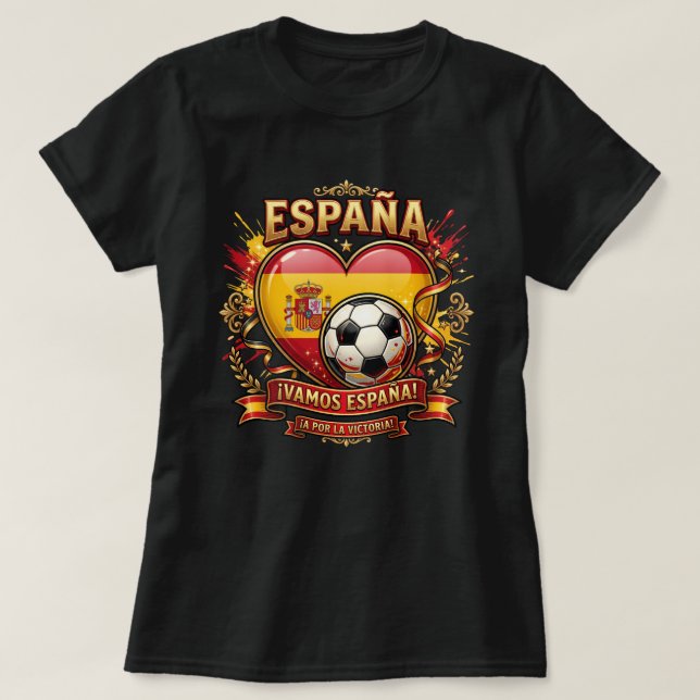 Camisa de Fã de Futebol da Espanha - Vamos España  (Frente do Design)