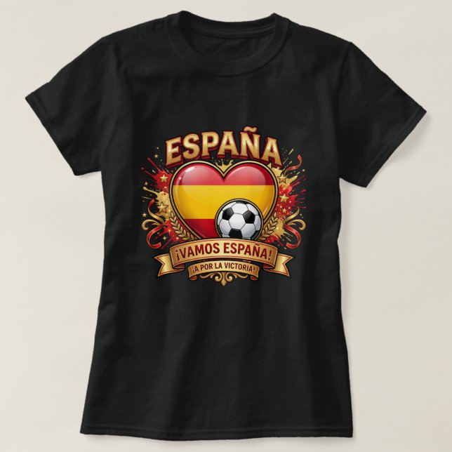 Camisa de Fã de Futebol da Espanha - Vamos España  (Frente do Design)