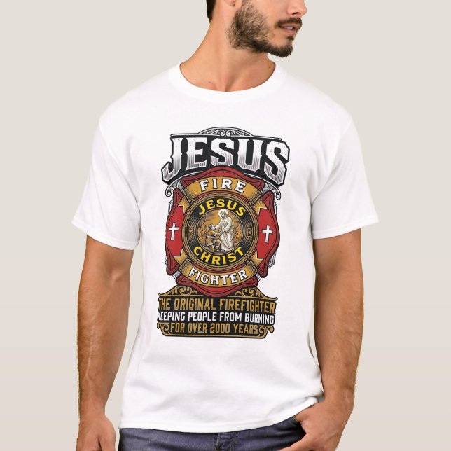 Camisa de Fé Cristã Vintage Bombeiro Jesus (Frente)