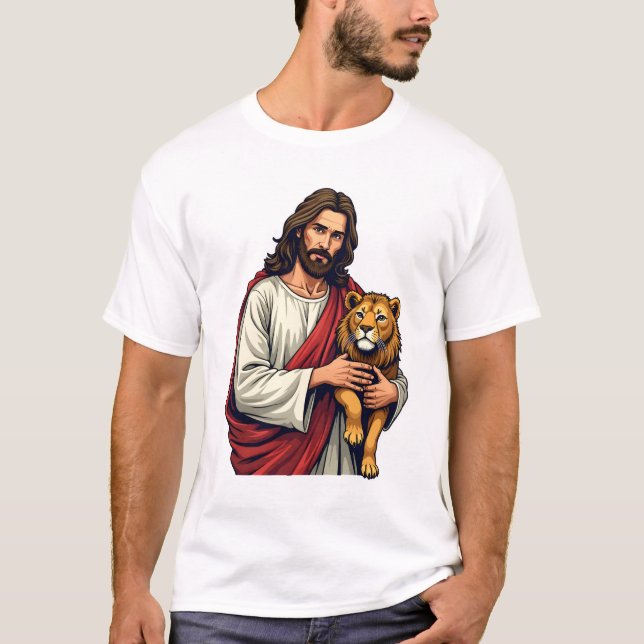 Camisa de Fé Gravada Leão e Cordeiro Jesus 2 (Frente)
