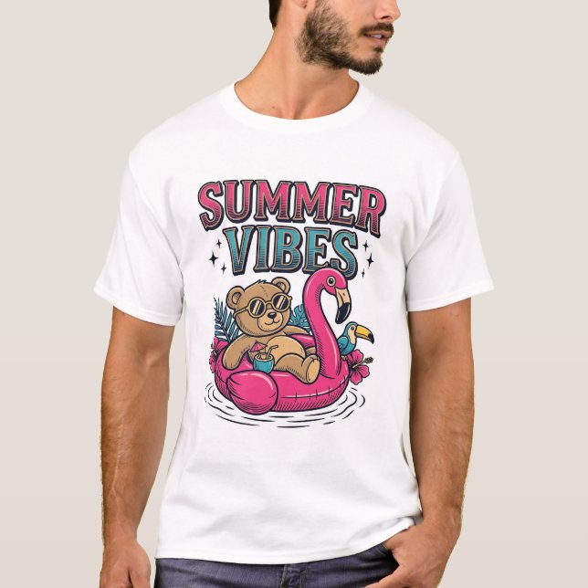 Camisa de Flamingo de Urso de Pelúcia Vibrações de (Frente)