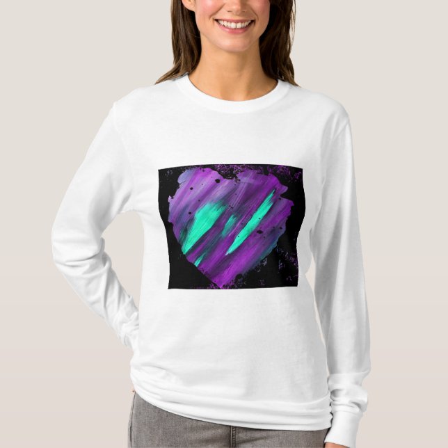 Camisa de folhas compridas, Abstrato, corações rox (Frente)