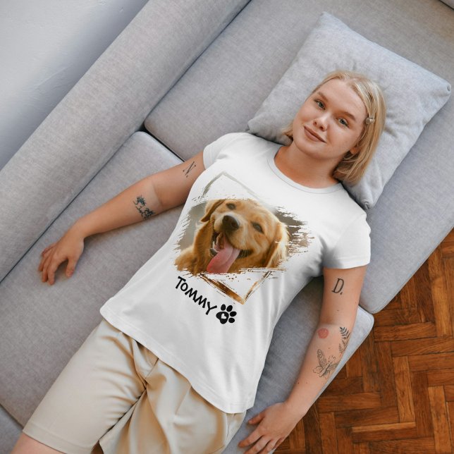 Camisa de Foto e Nome de Pet Personalizada com Typ (Custom Pet Photo & Name T-Shirt with Modern Typography)