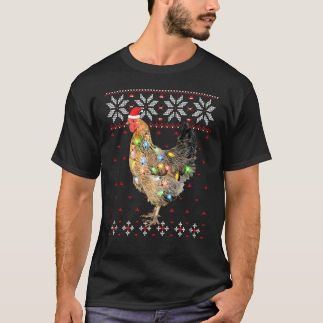Camisa de frango com luzes de Natal e chapéu de Pa (Frente)
