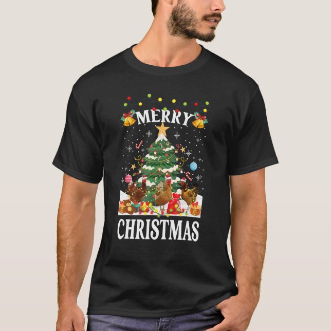Camisa de Galinha de Natal Alegre Chapéu de Papai  (Frente)