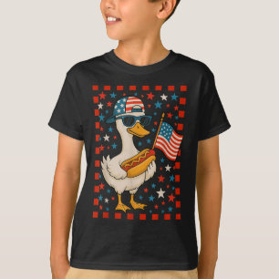 Camisa de Ganso Segurando Cachorro Quente Engraçad