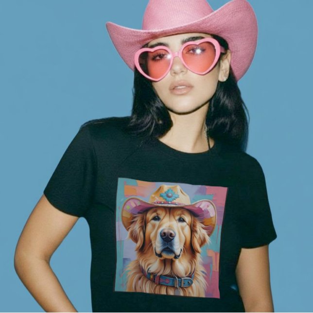Camisa De Garota Estética Colorida Colorida Do Ret (Golden Retriever Colorful Aesthetic Cowgirl Shirt )