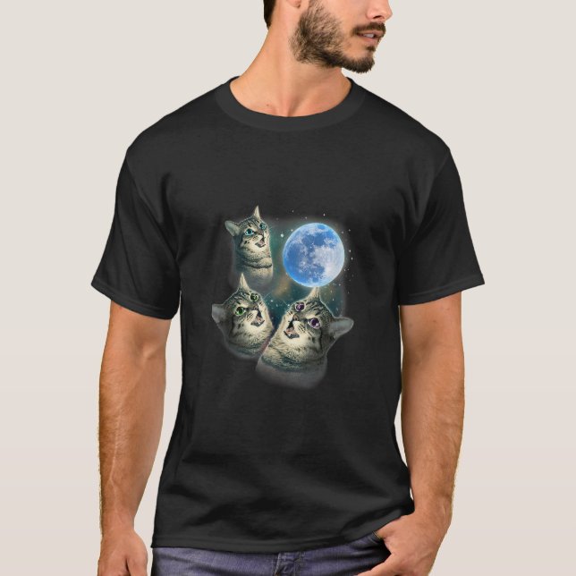 Camisa De Gato 3 Lua De Gato Que Usa Na Lua Engraç (Frente)
