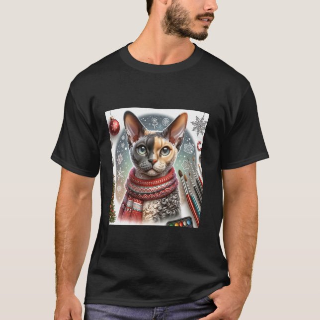 Camisa de Gato de Natal Devon Rex Roupas Festivas  (Frente)