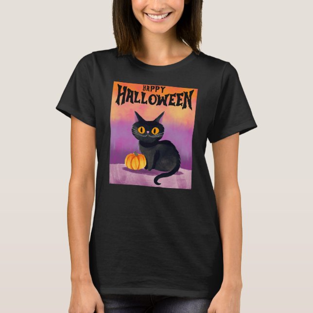 Camisa de Gato Feliz de Halloween (Frente)