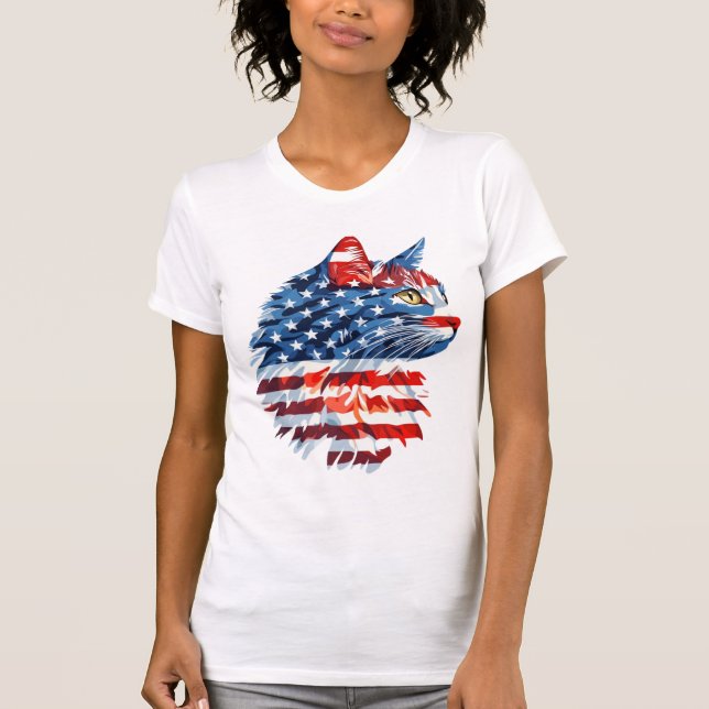Camisa de Gato Patriótica, Bandeira Americana, Org (Frente)