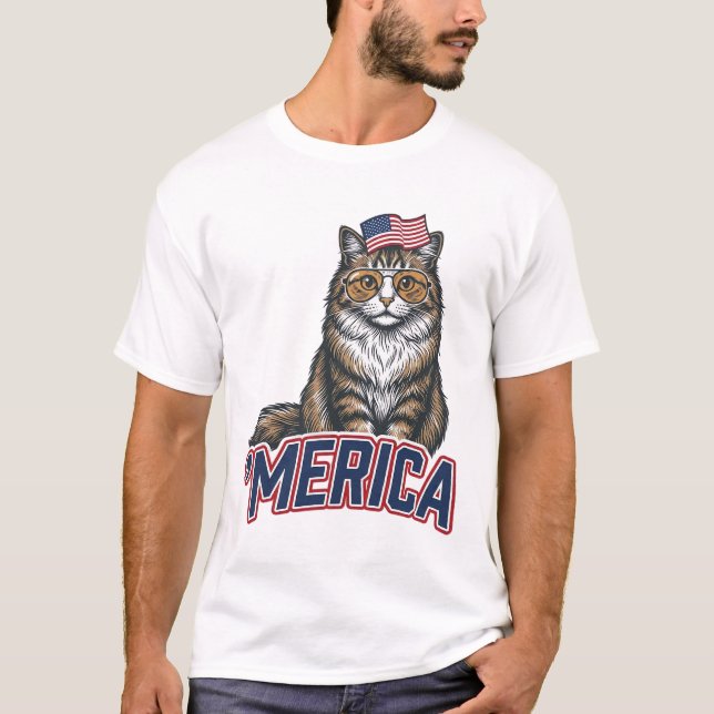 Camisa de Gato Patriótico Merica com Desenho de Gr (Frente)