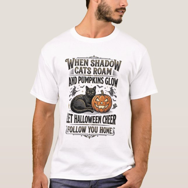 Camisa de Gato Preto de Halloween com Gravação de  (Frente)