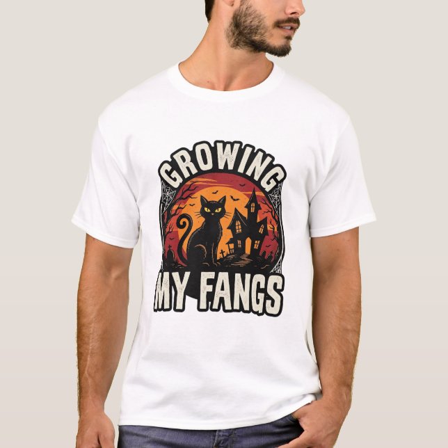 Camisa de Gato Preto de Halloween Crescendo Meus D (Frente)
