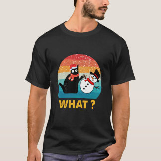 Camisa de Gato Preto Empurrando Boneco de Neve Ret
