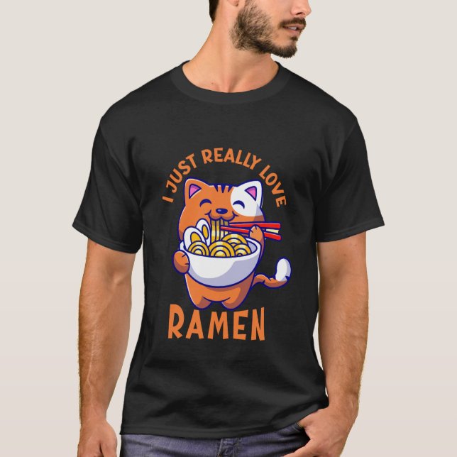 Camisa de Gato Ramen Macarrão Japonês Gatinho Tee  (Frente)