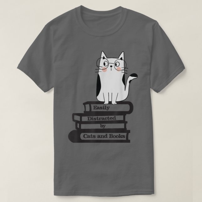 Camisa de Gatos e Livros Facilmente Distraída (Frente do Design)