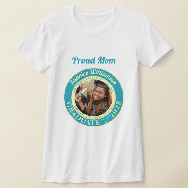 Camisa de Graduação Moderna Turquesa Foto Mãe Orgu (Postura )