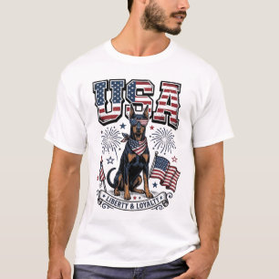 Camisa de gravura vintage Patriótico Doberman EUA