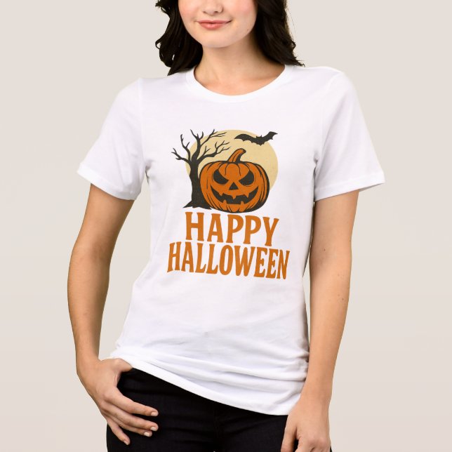 Camisa de Halloween Árvore Sinistra & Abóbora (Frente)