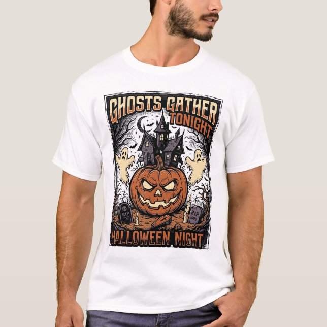 Camisa de Halloween Assombrada Arte de Abóbora Fan (Frente)