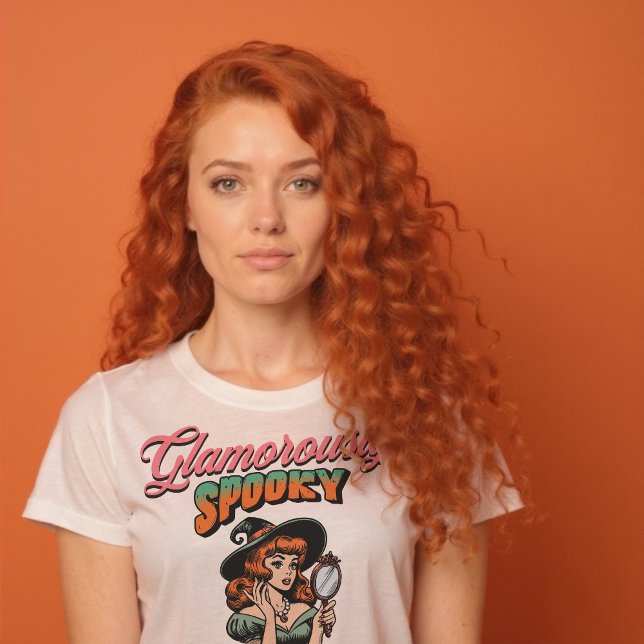 Camisa de Halloween de bruxa Glamorosamente Spooky (Glamorously Spooky Vintage Witch Halloween Shirt)