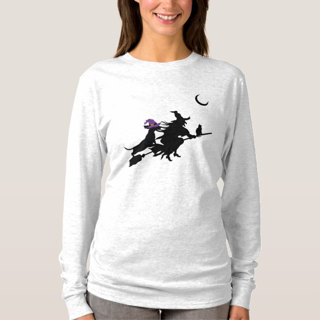 Camisa de Halloween de Dachshund e Bruxas (Frente)