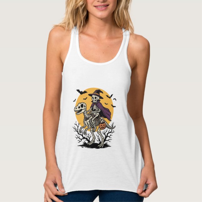 Camisa de Halloween de Dinossauro Esqueleto Vintag (Frente)
