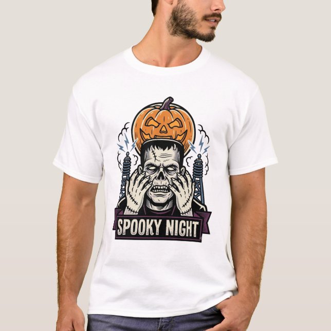 Camisa de Halloween de Monstro com Gravação da Lua (Frente)