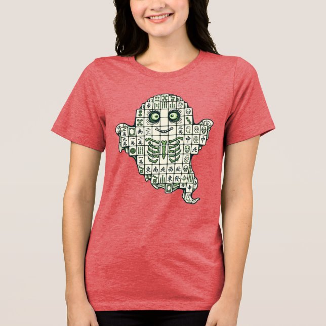 Camisa de Halloween Skull Mahjong Spooky Tile Tee (Frente)