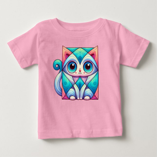 Camisa de Ilustração Quadrada de Gato, Gato com Ol (Frente)