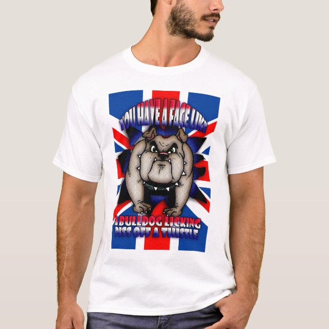 Camisa de insulto de T, com cão do touro, união (Frente)